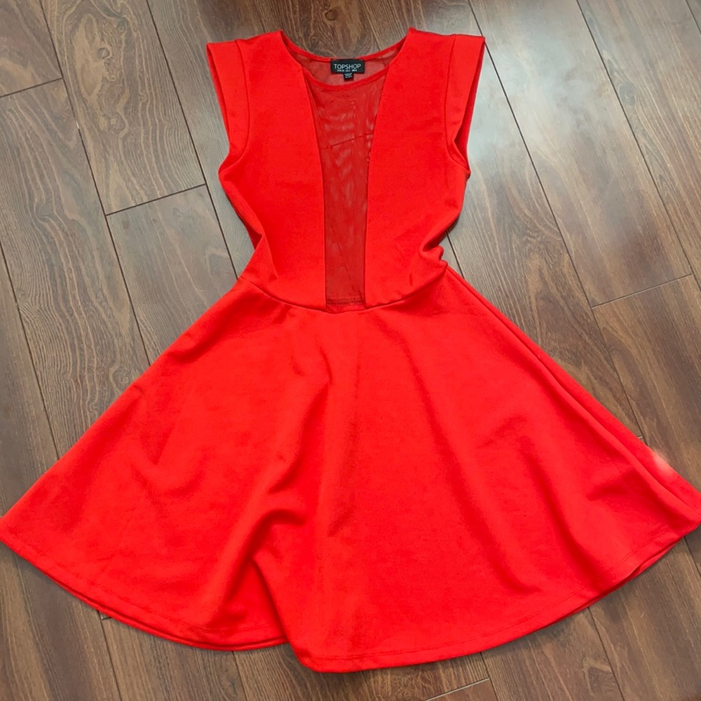 Top shop red skater mesh dress size 2